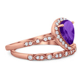 Pear Teardrop Natural Stone Wedding Set Ring