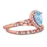 Pear Teardrop Natural Stone Wedding Set Ring