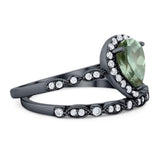 Pear Teardrop Natural Stone Wedding Set Ring