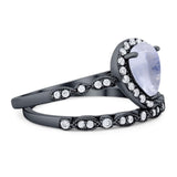 Pear Teardrop Natural Stone Wedding Set Ring