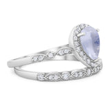Pear Teardrop Natural Stone Wedding Set Ring