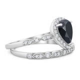 Pear Teardrop Natural Stone Wedding Set Ring