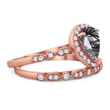 Pear Teardrop Natural Stone Wedding Set Ring