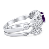 Two Piece Round Natural Stone Bridal Ring