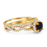 Two Piece Round Natural Stone Twisted Ring