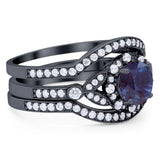 Three Piece Round Natural Stone Leaf Style Ring
