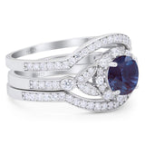 Three Piece Round Natural Stone Leaf Style Ring