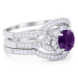 Three Piece Round Natural Stone Leaf Style Ring
