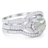 Three Piece Round Natural Stone Leaf Style Ring