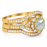 Three Piece Round Natural Stone Leaf Style Ring