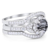Three Piece Round Natural Stone Leaf Style Ring