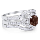 Three Piece Round Natural Stone Leaf Style Ring