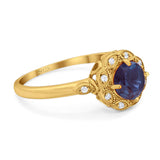 Art Deco Round Natural Stone Flower Ring