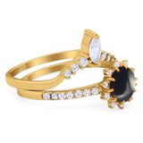Two Piece Round Natural Stone Chevron Ring