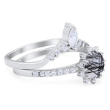 Two Piece Round Natural Stone Chevron Ring
