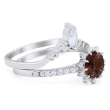 Two Piece Round Natural Stone Chevron Ring