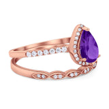 Two Piece Pear Teardrop Natural Stone Ring