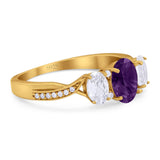 Three Stone Oval Natural Stone Trellis Ring