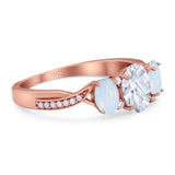 Three Stone Oval Natural Stone Wedding Ring