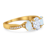 Three Stone Oval Natural Stone Wedding Ring