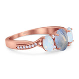 Three Stone Oval Natural Stone Wedding Ring