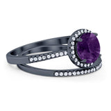 Two Piece Round Natural Stone Bridal Ring