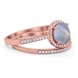 Two Piece Round Natural Stone Bridal Ring