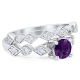 Two Piece Round Natural Stone Bridal Ring