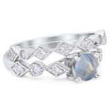 Two Piece Round Natural Stone Bridal Ring