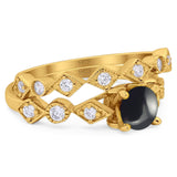 Two Piece Round Natural Stone Bridal Ring