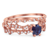 Two Piece Round Natural Stone Floral Ring