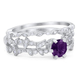 Two Piece Round Natural Stone Floral Ring