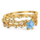 Two Piece Round Natural Stone Floral Ring