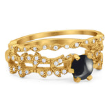 Two Piece Round Natural Stone Floral Ring