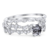 Two Piece Round Natural Stone Floral Ring