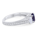 Three Stone Oval Natural Stone Wedding Ring