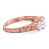 Three Stone Oval Natural Stone Wedding Ring