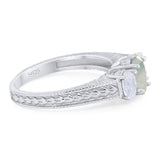Three Stone Oval Natural Stone Wedding Ring