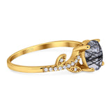 Art Deco Round Natural Stone Leaf Style Ring