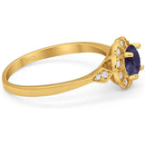 Art Deco Round Natural Stone Flower Ring