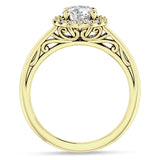 14K Gold IGI Certified Round 3 Carat Lab Grown Diamond Art Deco Halo Filigree Ring