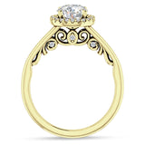 10K Gold IGI Certified Round 3 Carat Lab Grown Diamond Art Deco Filigree Cluster Halo Ring