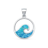 Circular wave pendant with inlaid blue opal in 925 sterling silver