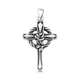  Cross & Rose Flower Pendant Necklace