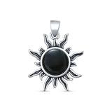 Round Black Onyx Sun Pendant Necklace