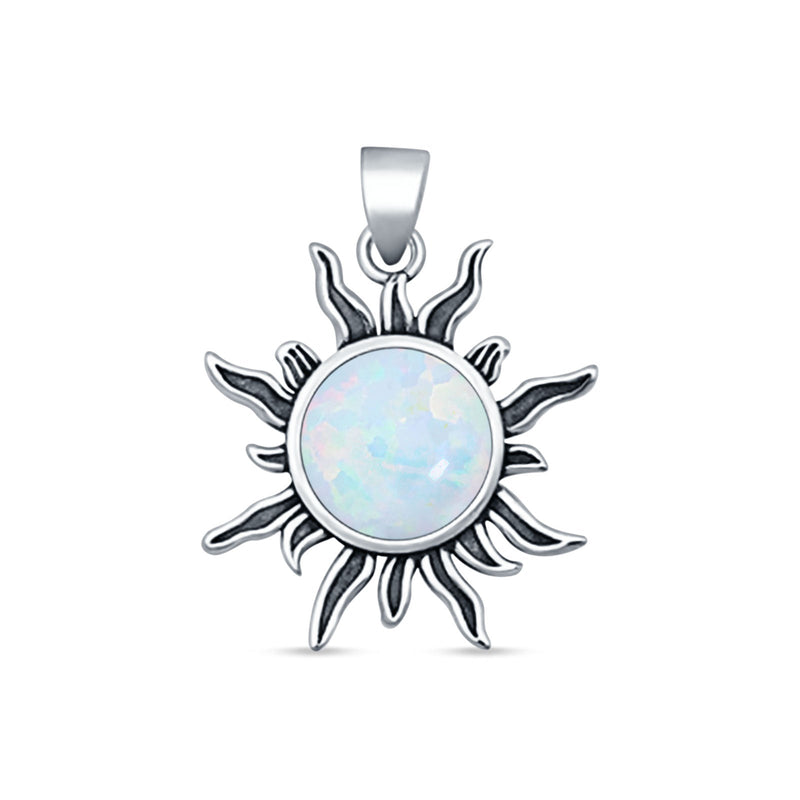 Round Lab Opal Sun Pendant Necklace