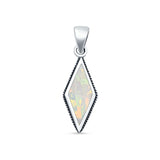 Diamond Shape Lab Opal Oxidized Pendant Necklace