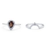 Two Piece Pear Teardrop Natural Stone Ring