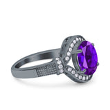 Art Deco Oval Natural Stone Halo Ring