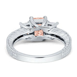 Three Stone Round & Emerald Cut CZ Gold Ring